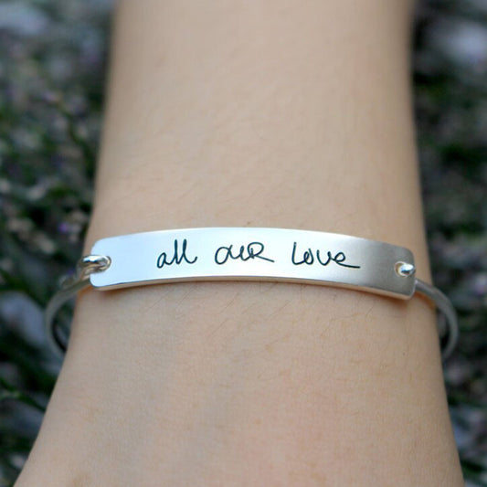 Unisex Personalized Laser Engraved Actual Handwriting Text Titanium Steel Bar Bracelet - Excellent Gift Idea - ChoreGirl