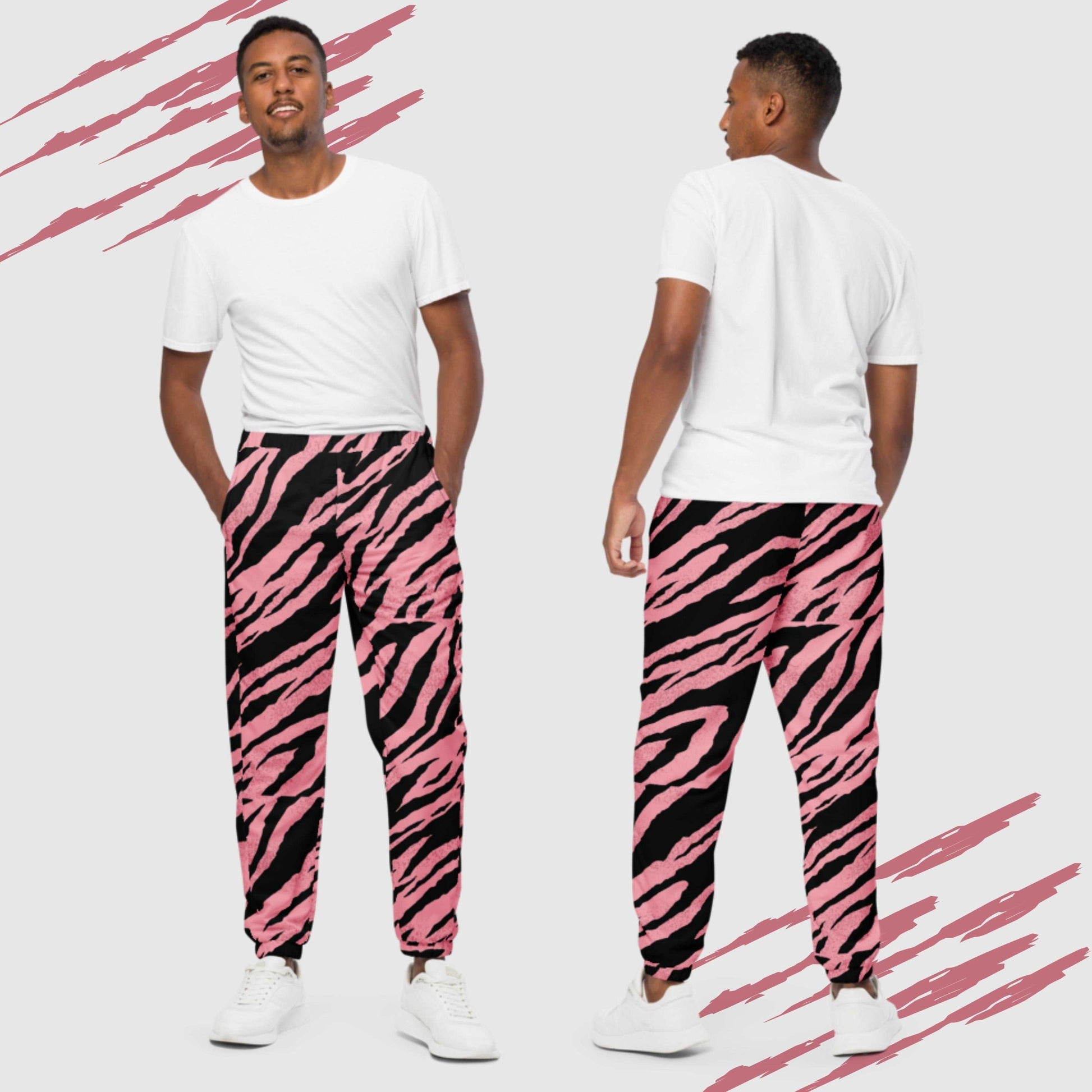 Custom Unisex Pink Tiger Pattern Track Pants | PERSONALIZED - ChoreGirl