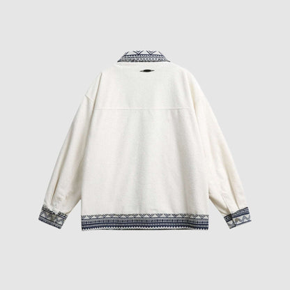 Unisex White Ethnic Pattern Jacket - ChoreGirl