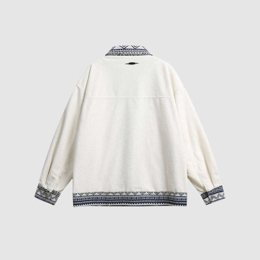 Unisex White Ethnic Pattern Jacket - ChoreGirl