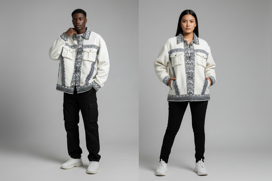 Unisex Ethnic Pattern Jacket - Loose Fit Stitching Detail