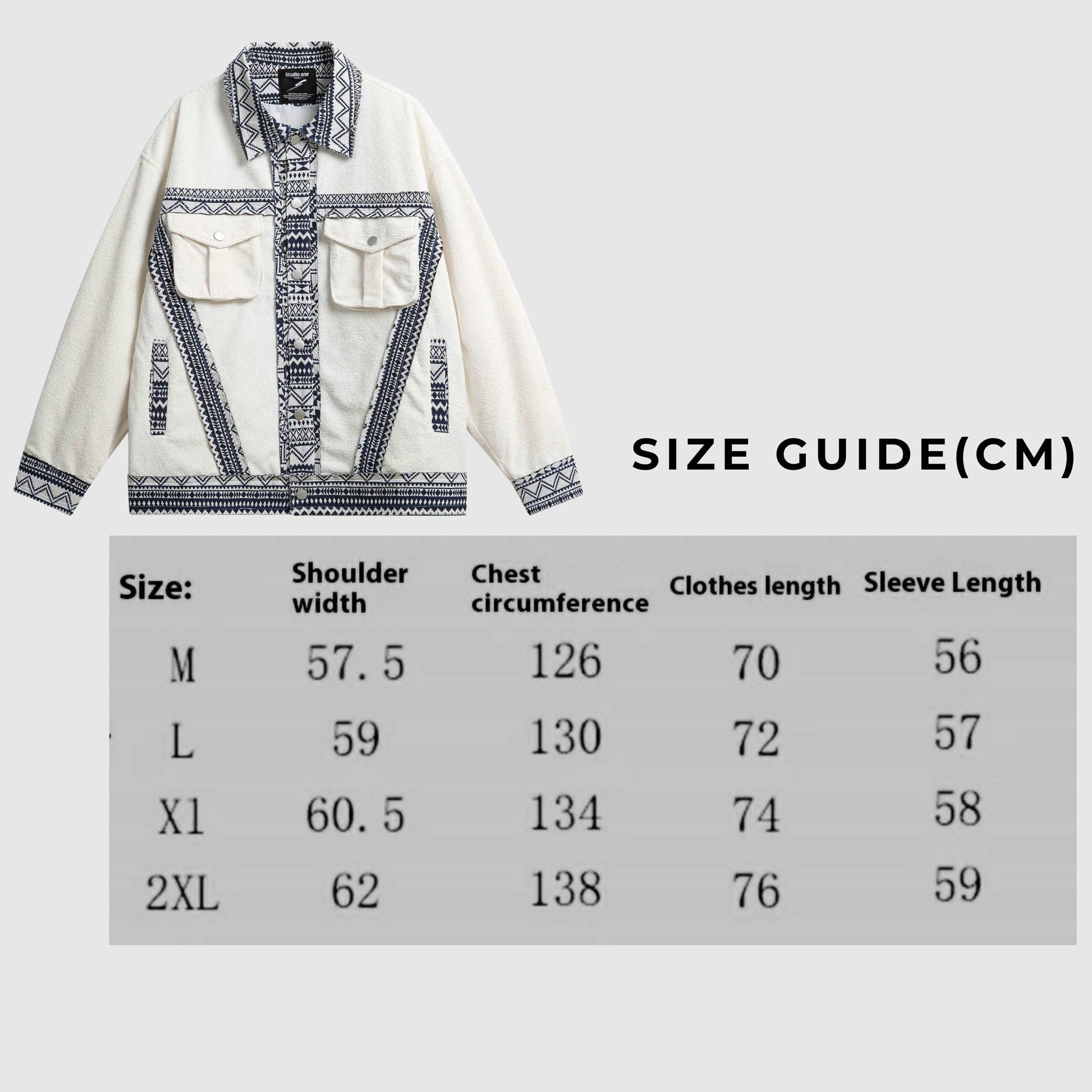 Unisex White Ethnic Pattern Jacket - ChoreGirl