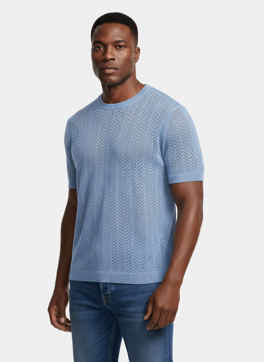 Men’s Breathable Knitted Sweater T-Shirt – Lightweight, Hollow Out Design