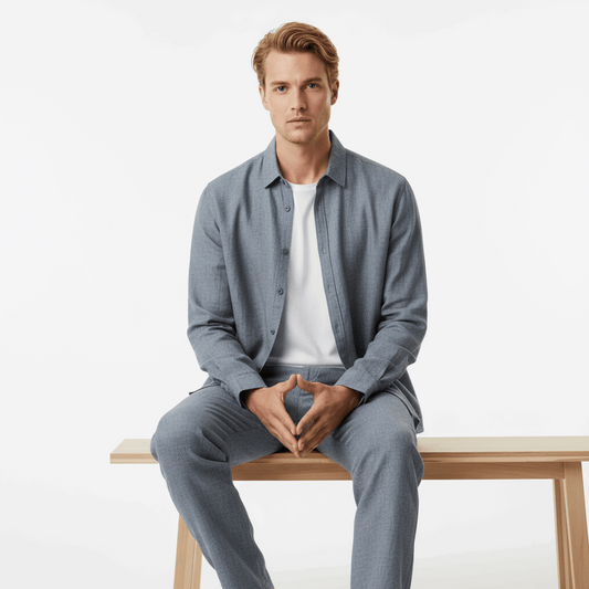 Men’s Casual Linen Outfit Set – Breathable Long Sleeve Shirt & Pants