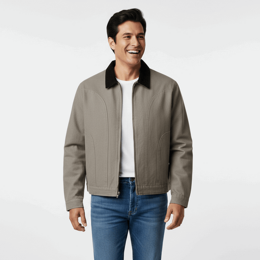 Men’s Washed Cord Collar Workwear Harrington Jacket – Light Brown