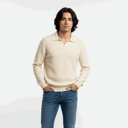 Men’s Polo Sweater – Solid Color, Long Sleeve, Casual Slim Fit
