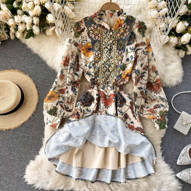 Women's Bohemian Floral Print Short Dress - ChoreGirl
