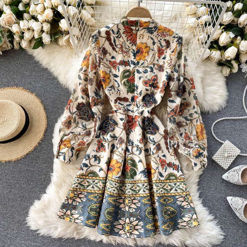 Women's Bohemian Floral Print Short Dress - ChoreGirl