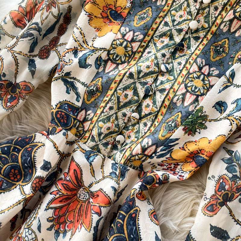 Women's Bohemian Floral Print Short Dress - ChoreGirl