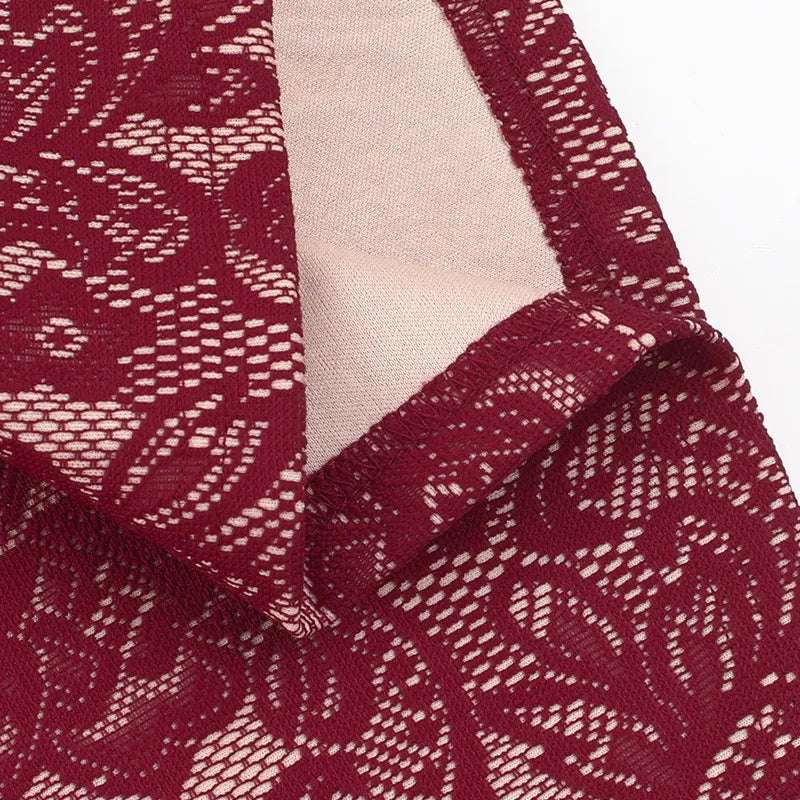 Women's Burgundy Wine Halter Lace Maxi Dress - ChoreGirl