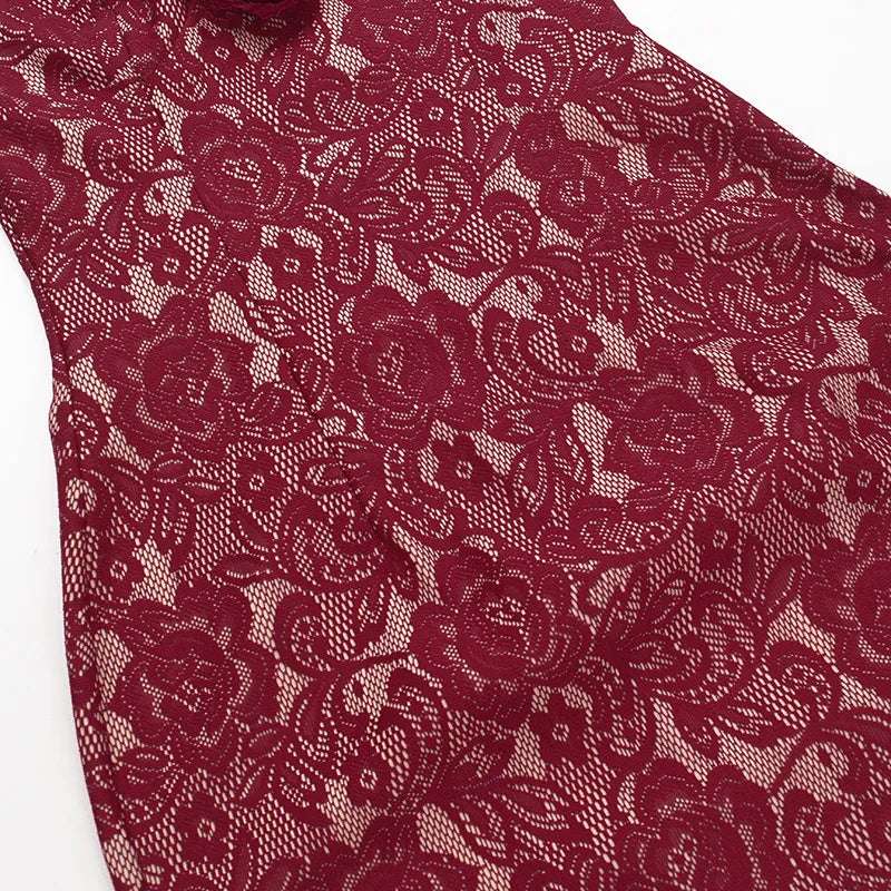 Women's Burgundy Wine Halter Lace Maxi Dress - ChoreGirl