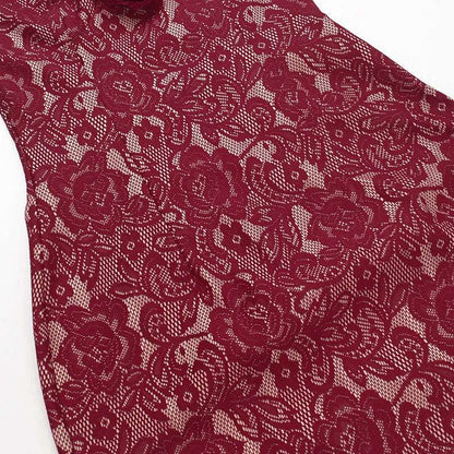 Women's Burgundy Wine Halter Lace Maxi Dress - ChoreGirl