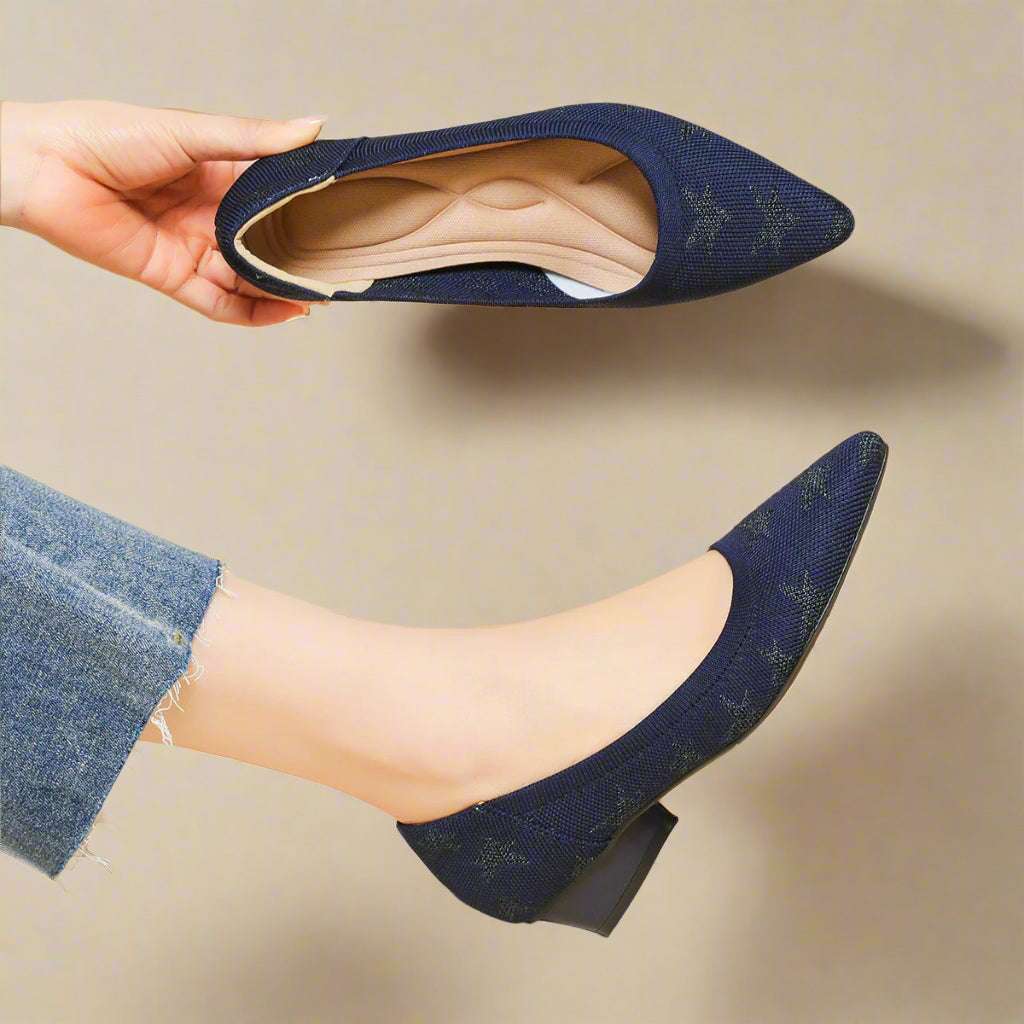Women's Casual Comfortable Flat Sculptural Heel Pointed Toe Knit Fabric Shoes - ChoreGirl