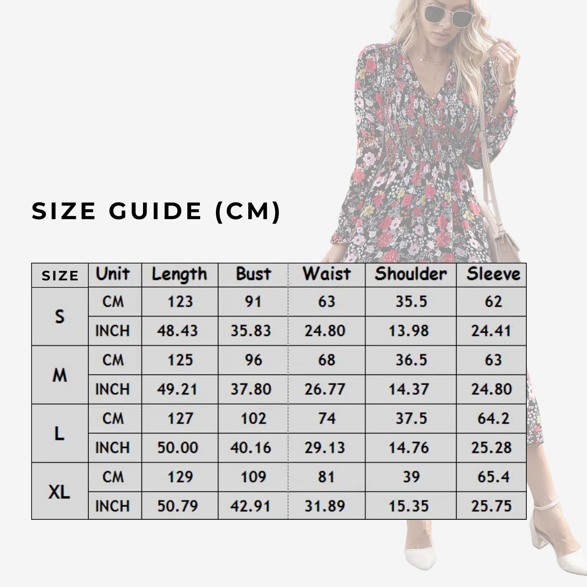 Women's Casual Elastic Waist V-neck Floral Print Dress - ChoreGirl