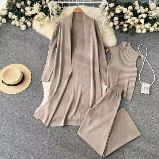 Women's Casual Knitted Three-piece Outfit Set - ChoreGirl
