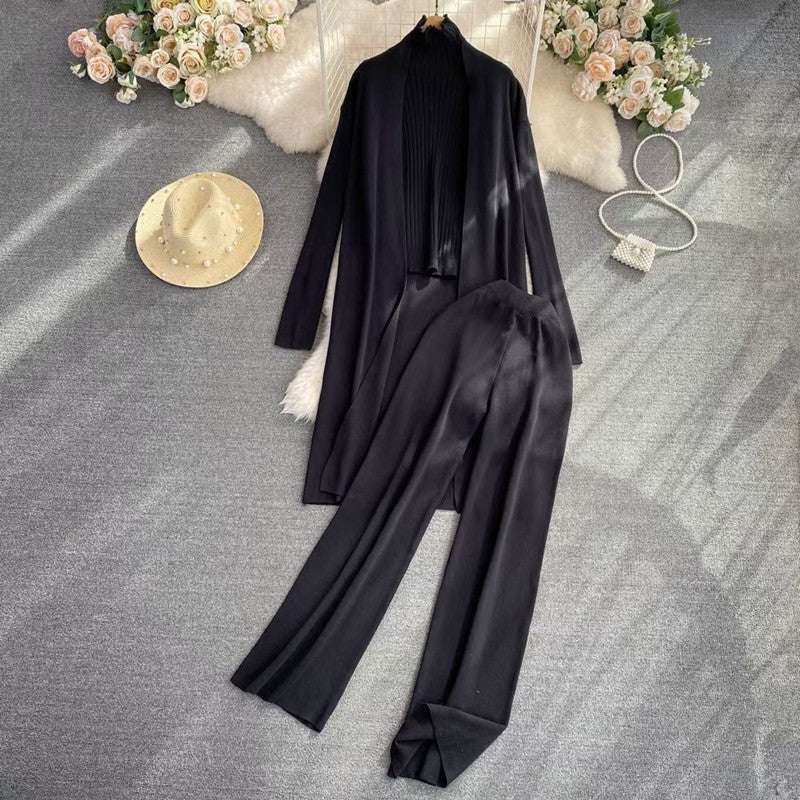 Women's Casual Knitted Three-piece Outfit Set - ChoreGirl
