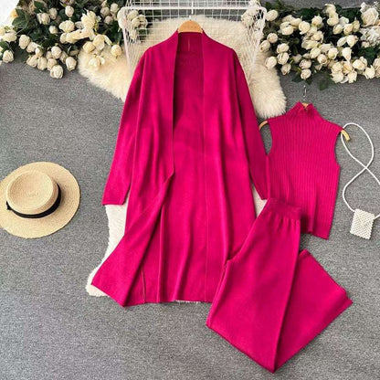 Women's Casual Knitted Three-piece Outfit Set - ChoreGirl