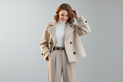 Woolen Coat, Sweater & Pants Set - 3-Piece Outfit