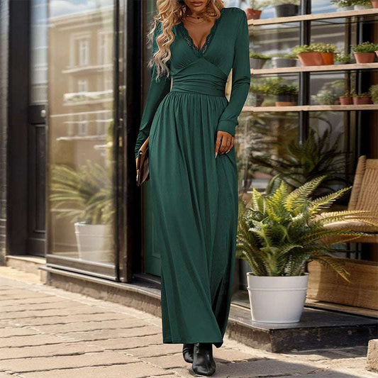Women's Deep V-Neck Slit Slim-fitting Elegant Dress - ChoreGirl