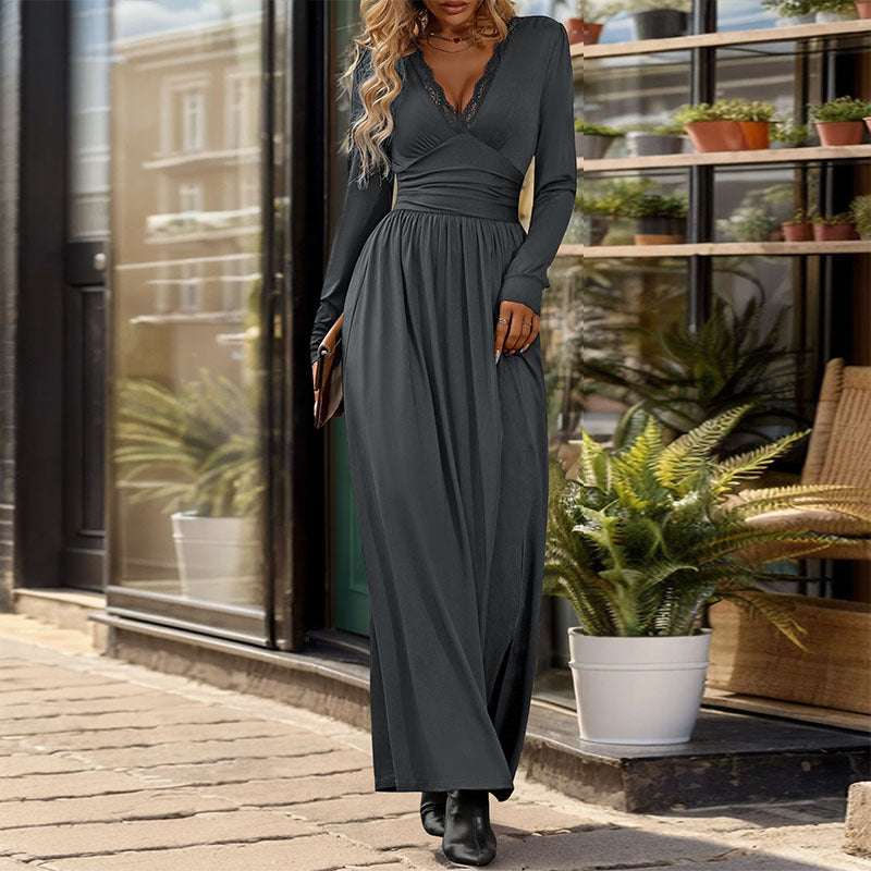 Women's Deep V-Neck Slit Slim-fitting Elegant Dress - ChoreGirl