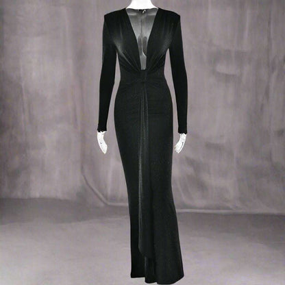Women's Deep V-neck Silhouette Slim Fit Event Gown with Slit - ChoreGirl