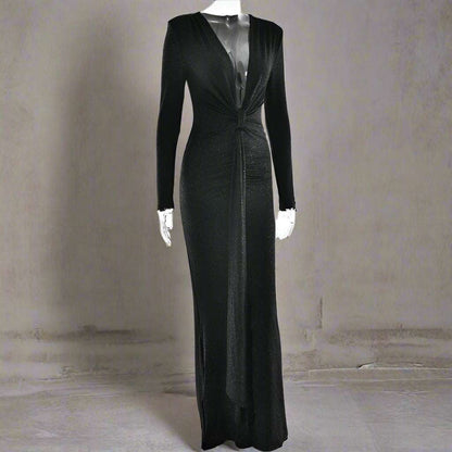 Women's Deep V-neck Silhouette Slim Fit Event Gown with Slit - ChoreGirl