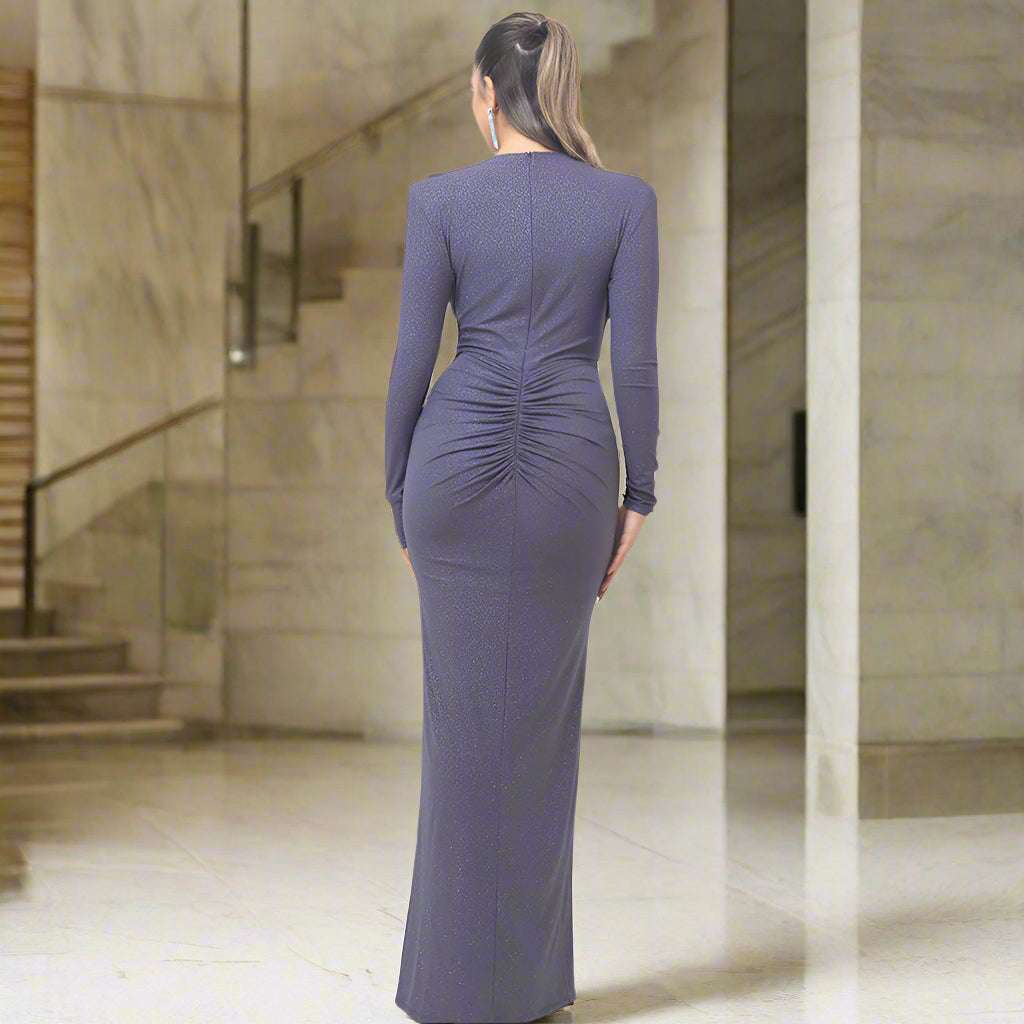 Women's Deep V-neck Silhouette Slim Fit Event Gown with Slit - ChoreGirl