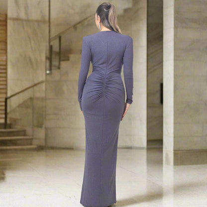 Women's Deep V-neck Silhouette Slim Fit Event Gown with Slit - ChoreGirl