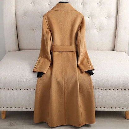 Women's Elegant Mid-length Over the Knee Woolen Coat - ChoreGirl
