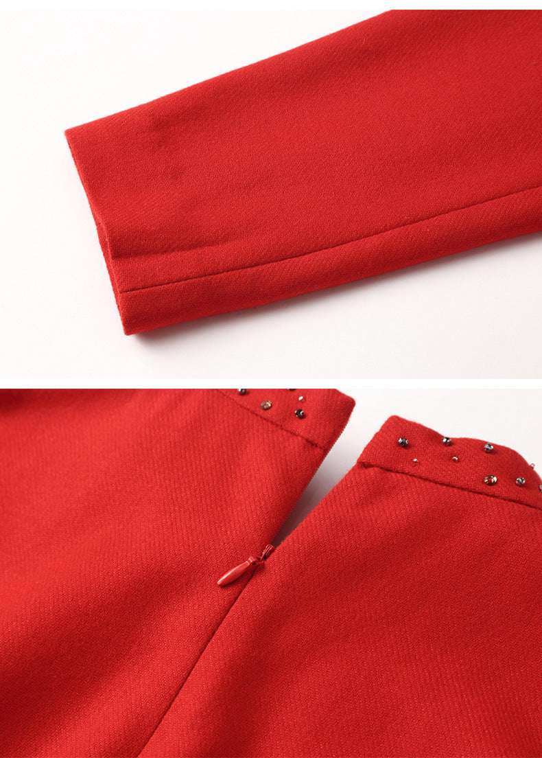 Women's Elegant Red Wool Dress - ChoreGirl
