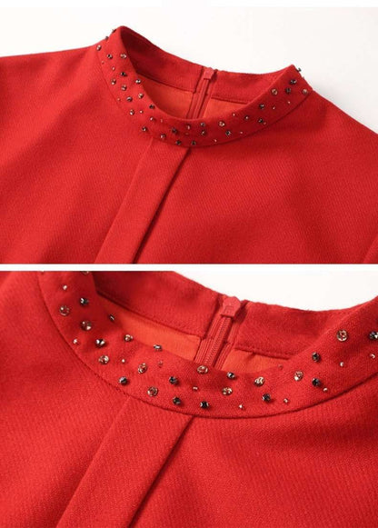 Women's Elegant Red Wool Dress - ChoreGirl