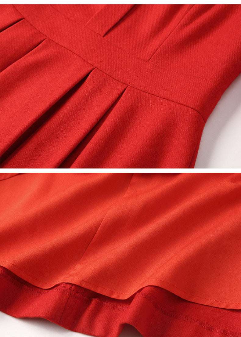Women's Elegant Red Wool Dress - ChoreGirl