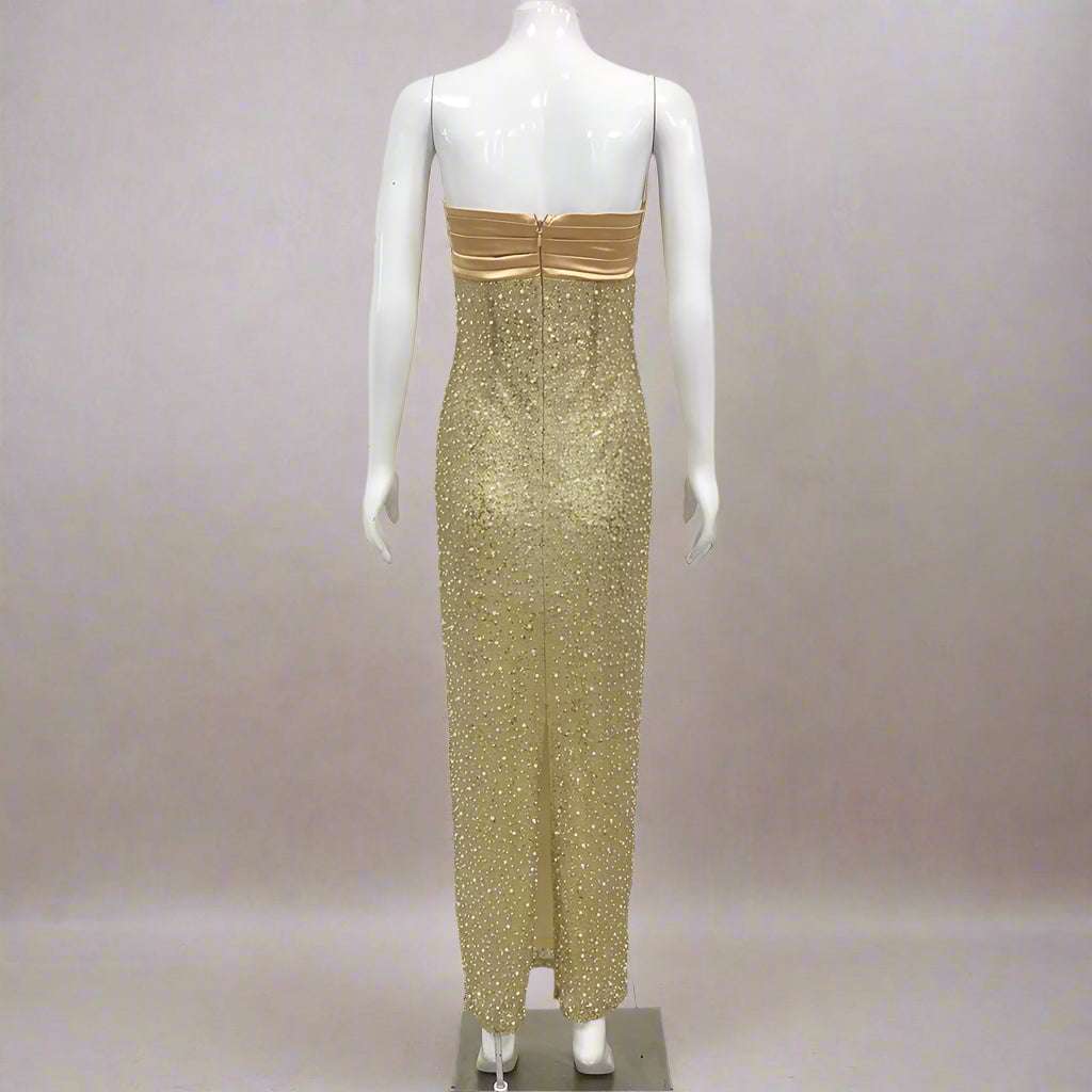 Women's Elegant Sequins and Beads Light Luxury Sleeveless Tube Dress with Slit - ChoreGirl