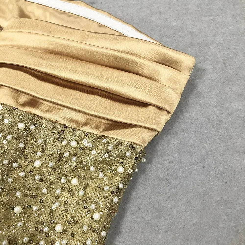 Women's Elegant Sequins and Beads Light Luxury Sleeveless Tube Dress with Slit - ChoreGirl
