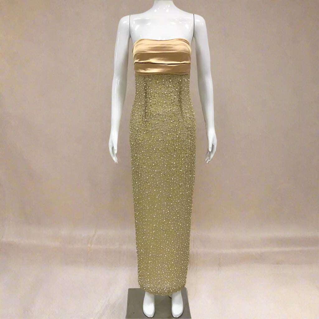 Women's Elegant Sequins and Beads Light Luxury Sleeveless Tube Dress with Slit - ChoreGirl