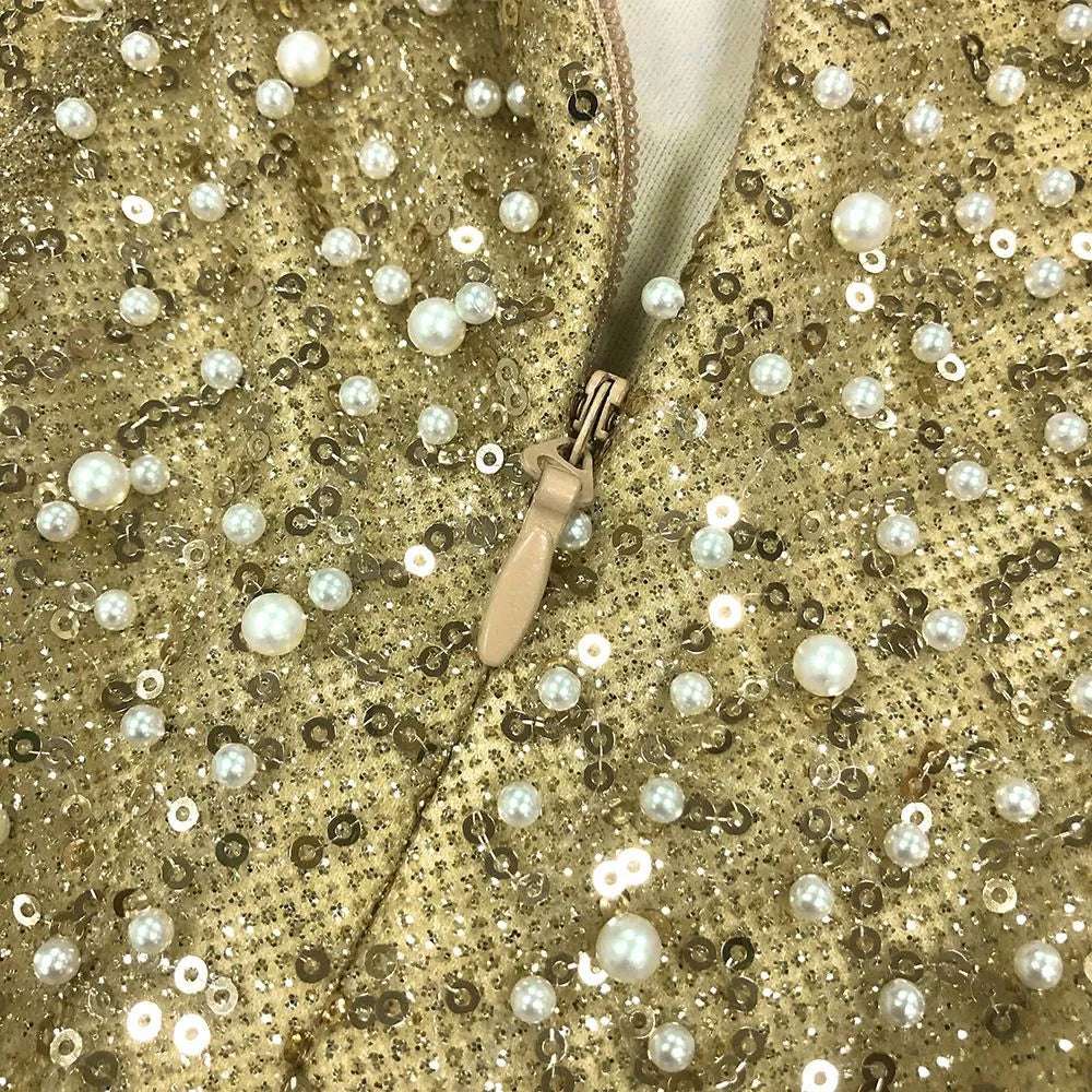 Women's Elegant Sequins and Beads Light Luxury Sleeveless Tube Dress with Slit - ChoreGirl
