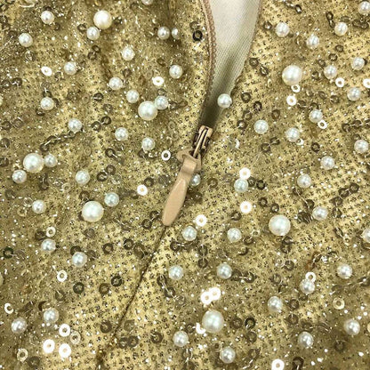 Women's Elegant Sequins and Beads Light Luxury Sleeveless Tube Dress with Slit - ChoreGirl