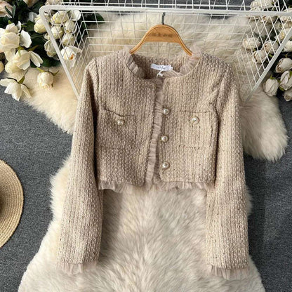 Women's Elegant Short Cardigan and Pleated Dress Outfit Set - ChoreGirl
