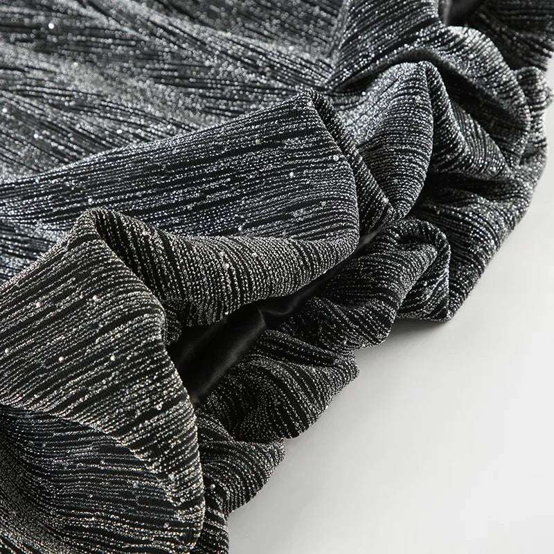 Women's Grey Glittering Crystal Embellished Bubble Hem Halter Cinched Waist A-Line Mini Dress - ChoreGirl