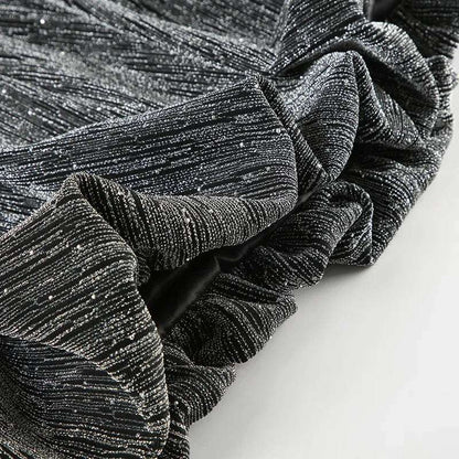 Women's Grey Glittering Crystal Embellished Bubble Hem Halter Cinched Waist A-Line Mini Dress - ChoreGirl