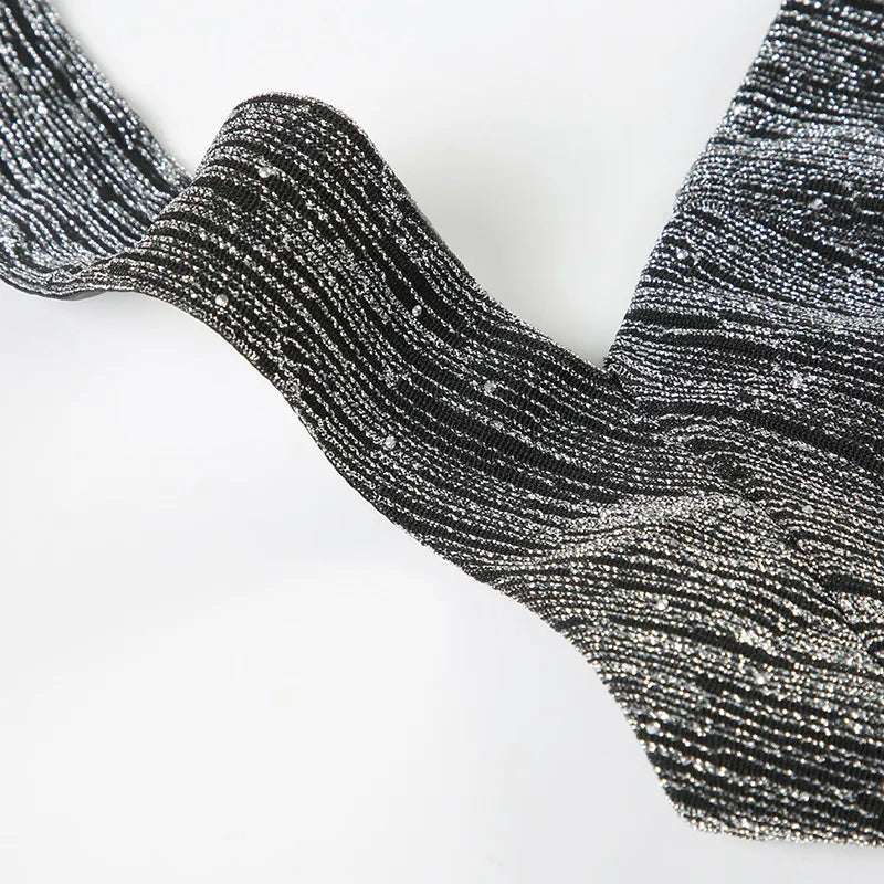 Women's Grey Glittering Crystal Embellished Bubble Hem Halter Cinched Waist A-Line Mini Dress - ChoreGirl