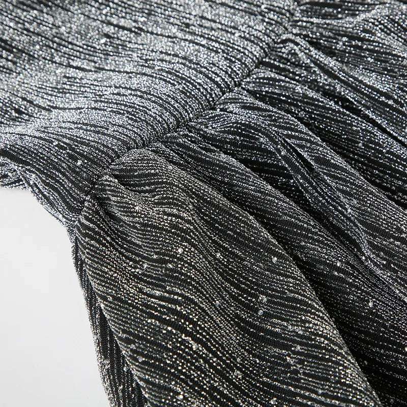 Women's Grey Glittering Crystal Embellished Bubble Hem Halter Cinched Waist A-Line Mini Dress - ChoreGirl