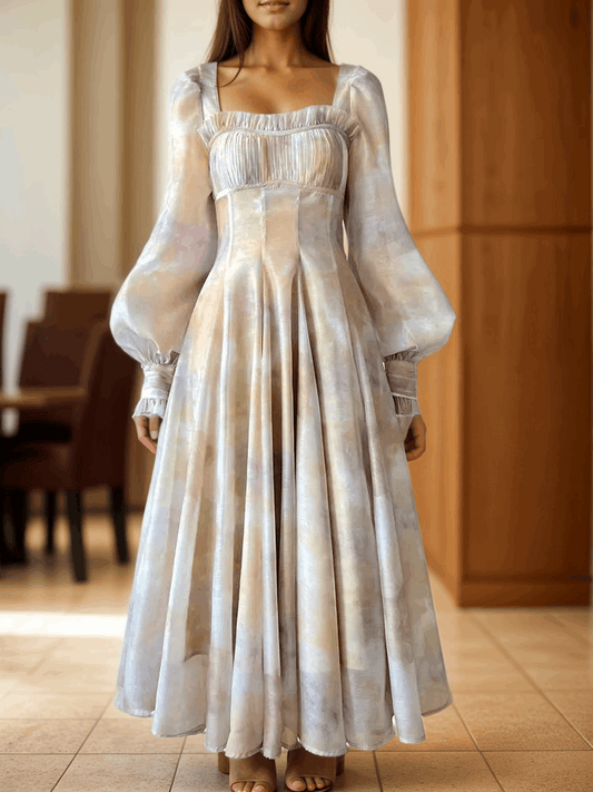 Women's High Quality Elegant Square Neck Vintage Dress - ChoreGirl
