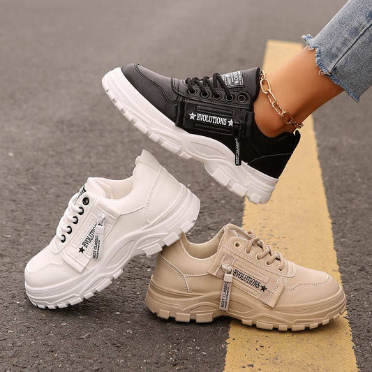 Women's Lace-Up Thick-Sole Chunky Sneakers - ChoreGirl