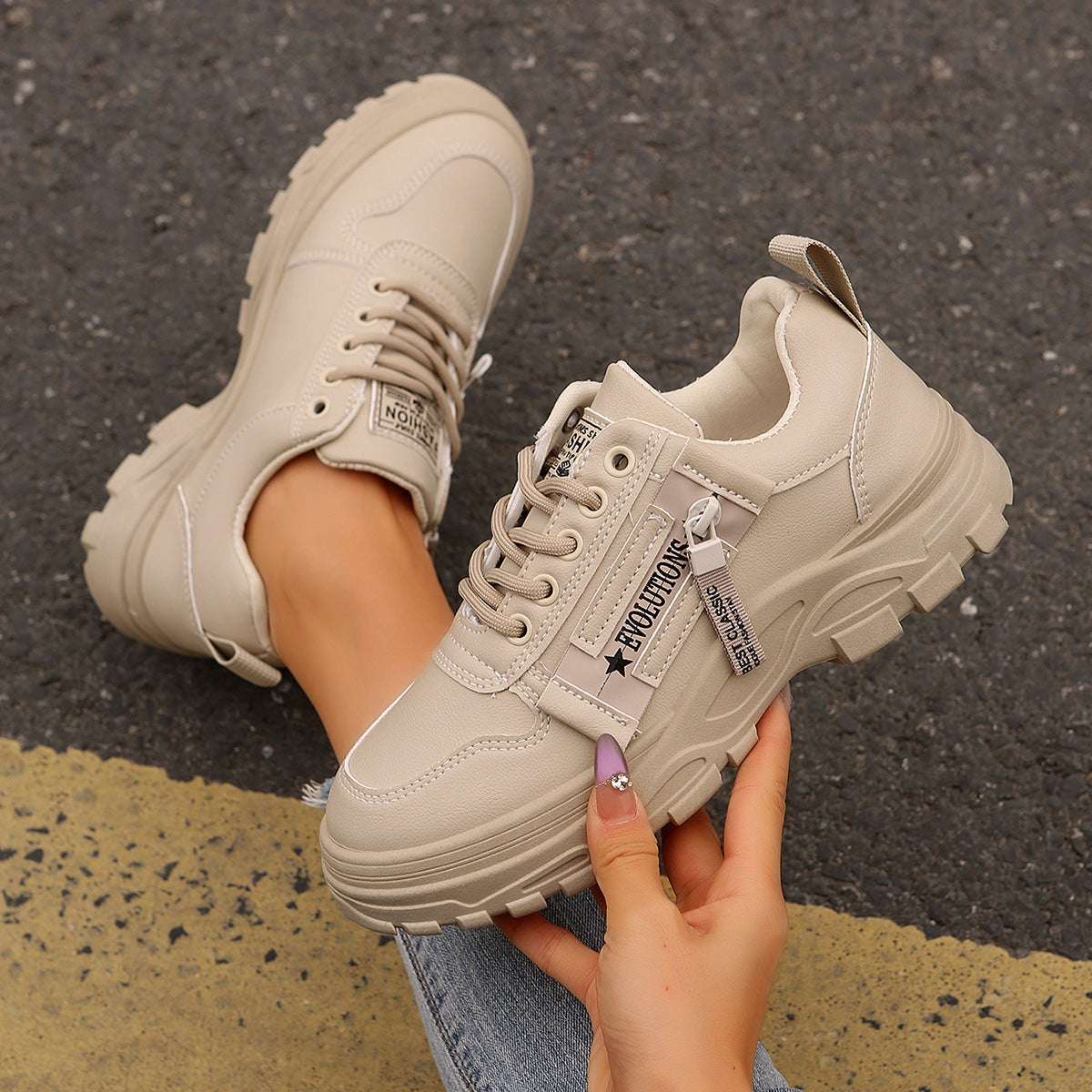 Women's Lace-Up Thick-Sole Chunky Sneakers - ChoreGirl