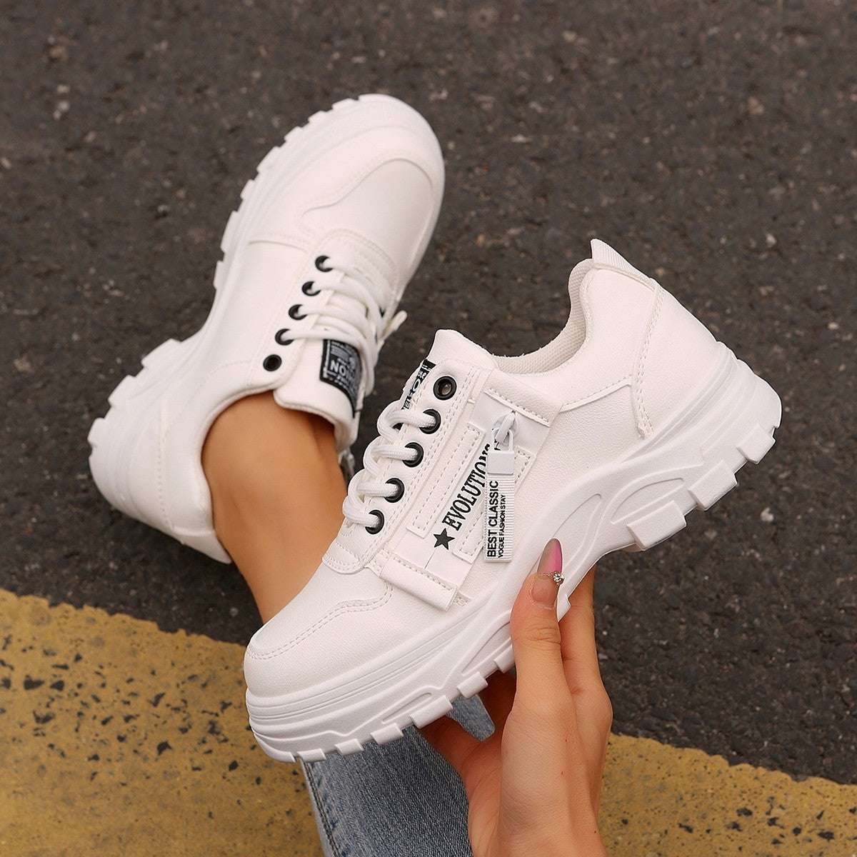 Women's Lace-Up Thick-Sole Chunky Sneakers - ChoreGirl