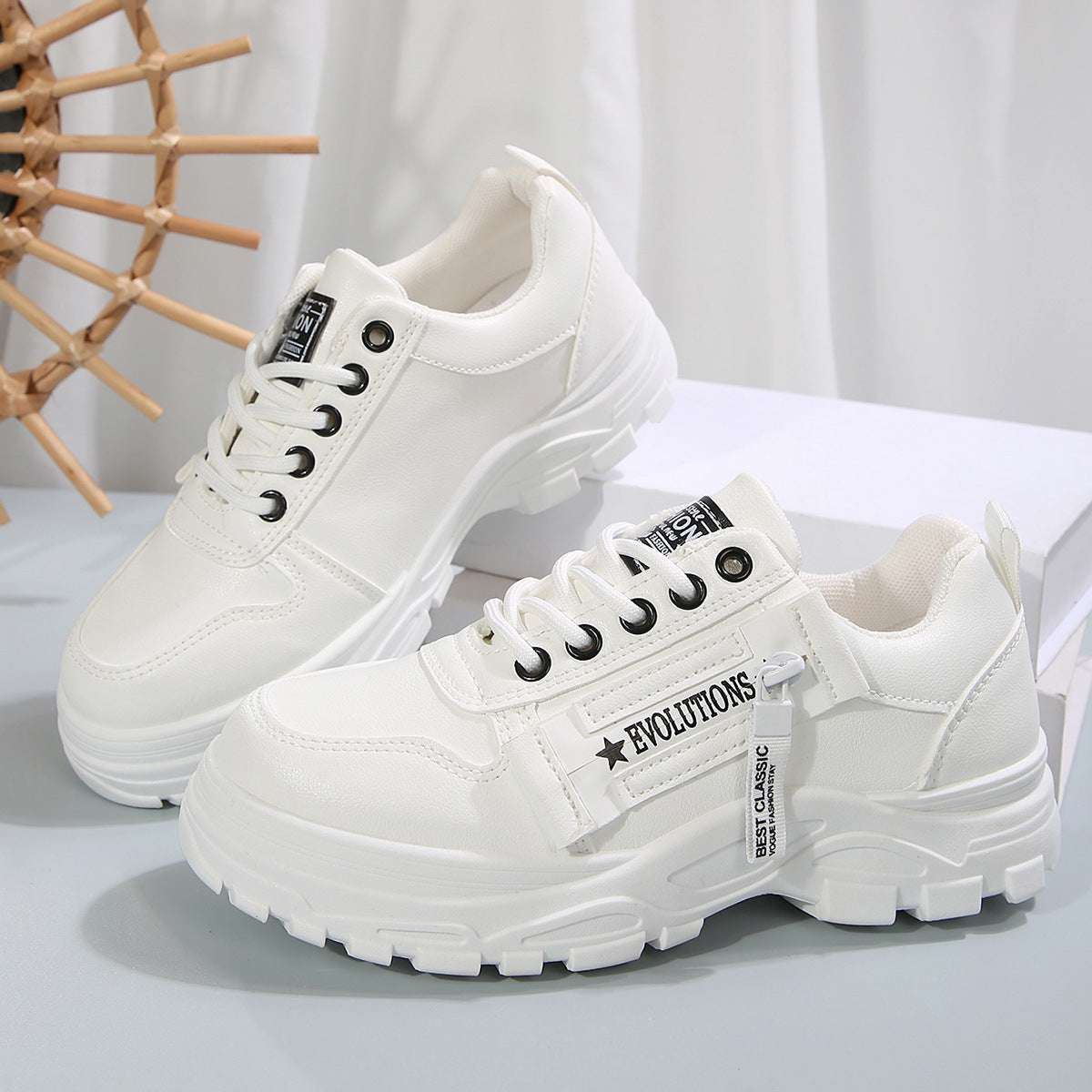 Women's Lace-Up Thick-Sole Chunky Sneakers - ChoreGirl