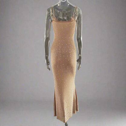 Women's Light See-through Diamond Sling Mermaid Dress with Rhinestone and Lace Detail - ChoreGirl