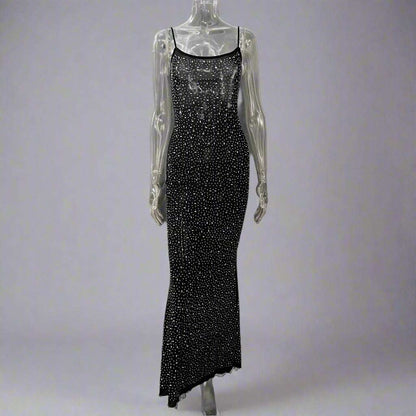 Women's Light See-through Diamond Sling Mermaid Dress with Rhinestone and Lace Detail - ChoreGirl