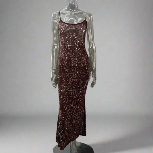 Women's Light See-through Diamond Sling Mermaid Dress with Rhinestone and Lace Detail - ChoreGirl